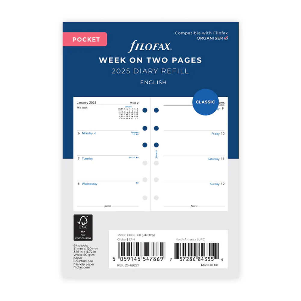 Filofax Week on Two Pages Diary Pocket 2025 English